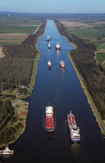 Ship traffic on the Kiel Canal or Nord-Ostsee-Kanal