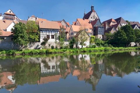 Historic centre with the Town Hall on the Enz River