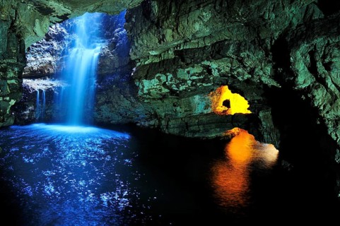 The underground waterfall of the Allt Smoo stream in Smoo Cave