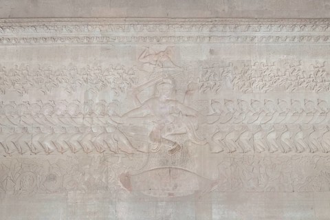 Vishnu in the centre of the bas-relief depicting The Churning of the Ocean of Milk
