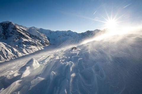Winter landscape in snow storm