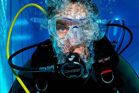 Scuba diver with air bubbles