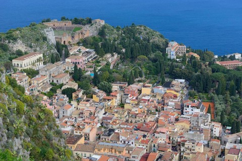 View of Taormina with the Teatro Greco
