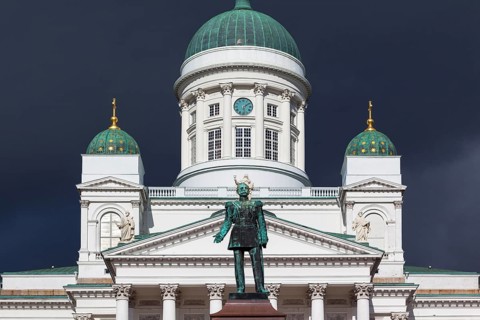 Helsinki Cathedral with the Alexander II Memorial