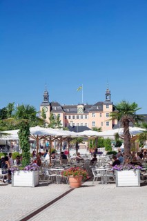Sidewalk cafe and Schloss Schwetzingen Castle