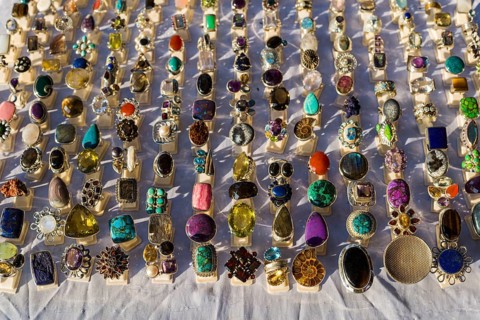 Different rings for sale at the weekly flea market