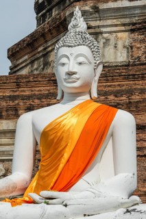Buddha statue in front of the stupa at Wat Yai Chai Mongkhon