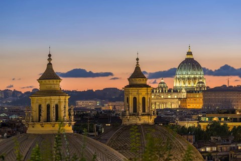 St. Peter's Basilica and domes of churches of Santa Maria di Montesanto and Santa Maria dei Miracoli