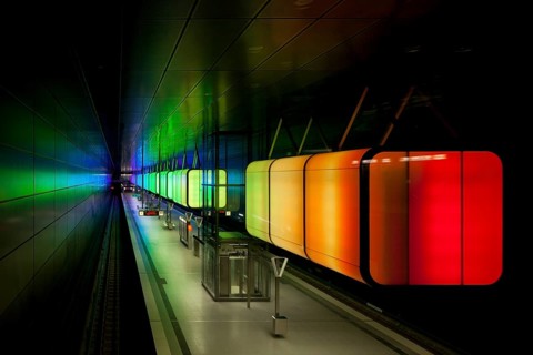 Light installation in the U-Bahn HafenCity Universitat subway station
