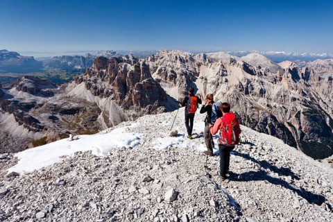 Mountain climbers descending from Tofana di Rozes Mountain