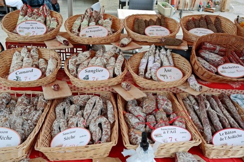 Market stall with various types of dried meat