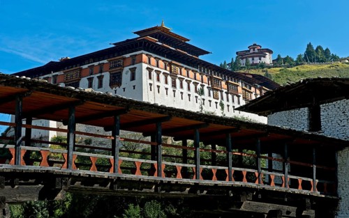 Cantilever bridge over the Paro Chhu River at Rinpung Dzong