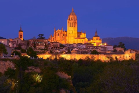 Segovia Cathedral at dusk