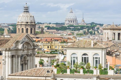 View of St. Peter's Basilica seen from the cafe at the Capitoline Museums