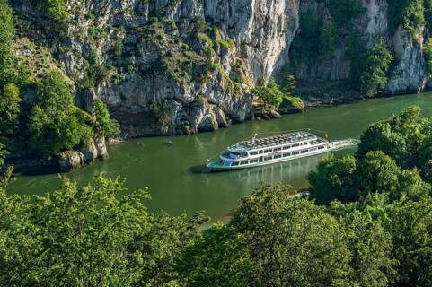 Excursion boat on the Danube River in the Danube Gorge