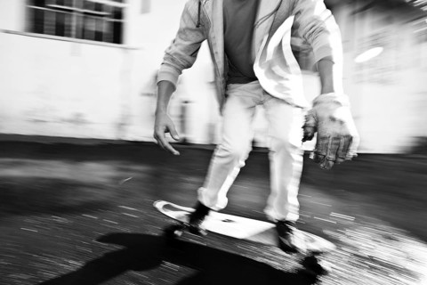 Skateboarder riding a longboard