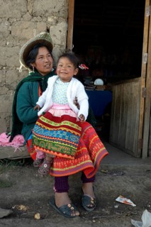 Young woman with girl in traditional costume