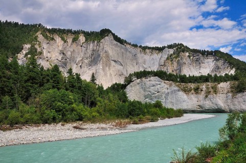 Limestone cliffs at the Vorderrhein river
