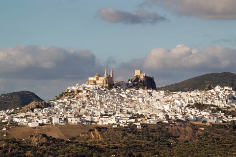 The hilltop White Town of Olvera with La Encarnacion church and the Moorish castle
