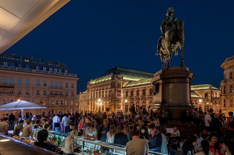 Party on the terrace of the Albertina in the evening