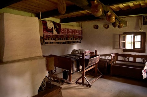 Rustic interior of a wooden house from the Iza Valley
