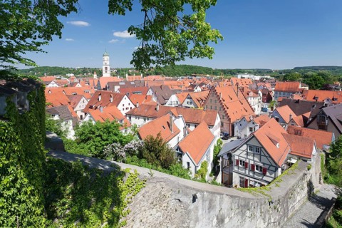 View across the historic centre to St Martin's Church