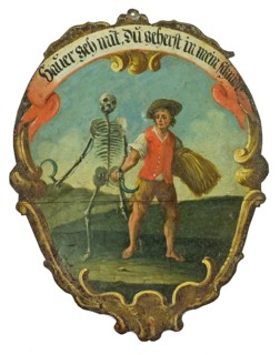 Painted metal plaque of the Edlitzer Dance of Death