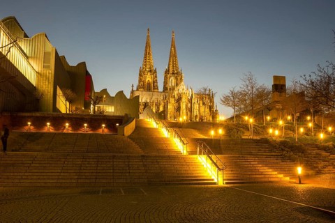 Stairs from Rheingarten park leading to Heinrich-Boll-Platz square