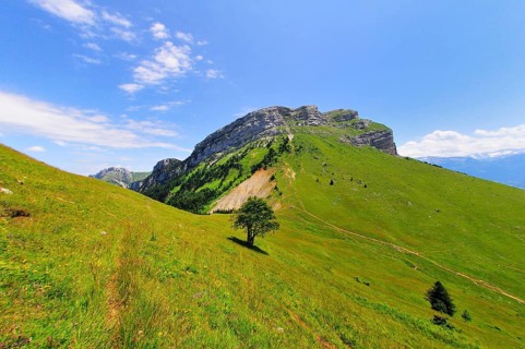 View from the mountain pass Col des Ayes on the Dent de Crolles mountain