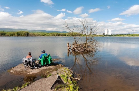 Fishing in a lake at the site of a former surface mine