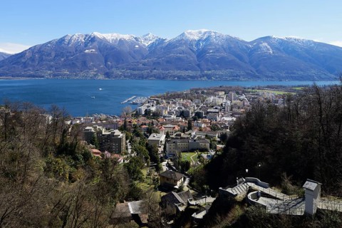 View from Via Crucis of the city of Locarno and Lake Maggiore