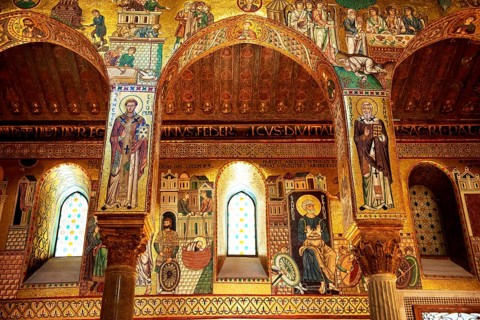 Byzantine mosaics at the Palatine Chapel or Cappella Palatina