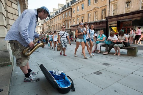 Street musician playing the saxophone