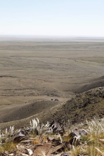 Steppe landscape at the mountain of rock paintings
