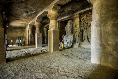 Pillars of the main cave on Elephanta Island