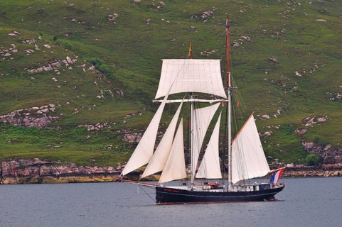 The Dutch two-masted Topschoner Wylde Swan sailing on Loch Broom