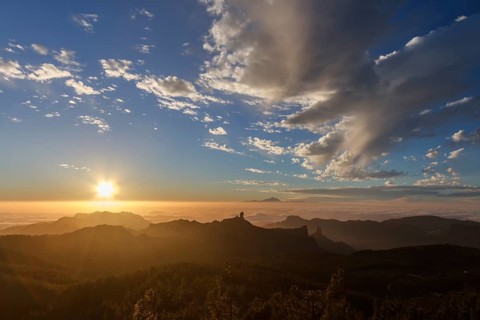 View from Pico de las Nieves in Gran Canaria across Roque Nublo to Mount Teide in Tenerife