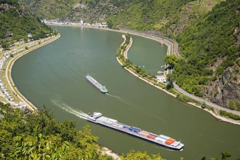 View from Loreleyblick Maria Ruh lookout point on the Rhine and Rhine bend