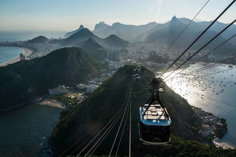 View from the Sugarloaf Mountain or Pao de Acucar and the famous cable car