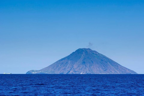 Isola Stromboli with volcano Mt Stromboli