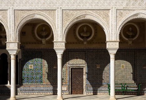 Highly artistic decoration in the main courtyard of the mansion Casa de Pilatos