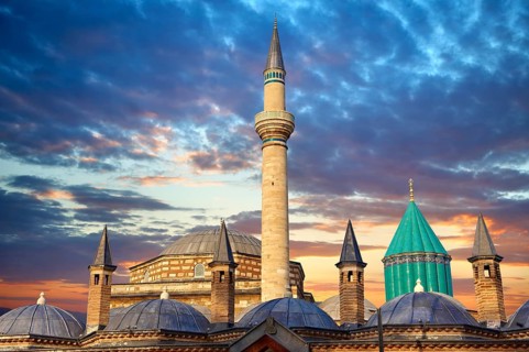 The Mevlana Museum with the green dome of the mausoleum