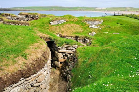 Excavation site at the Neolithic settlement of Skara Brae