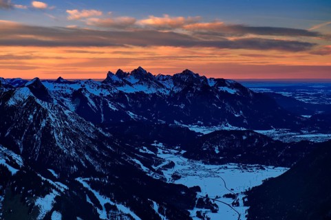 Peaks of the Tannheim Mountains at sunset