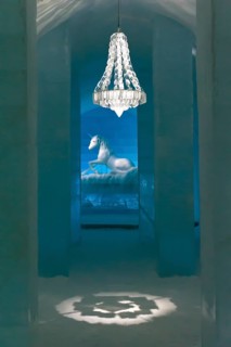 Hallway with a chandelier made of ice