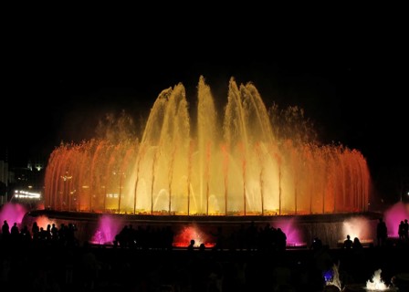 Colourfully illuminated fountains