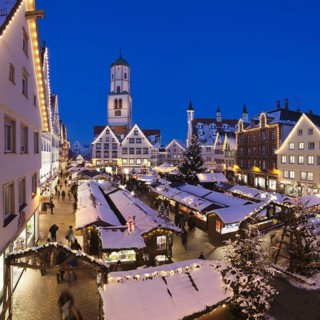 Christmas market at the Martinskirche church in the market square of Biberach an der Riss