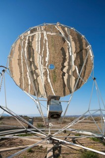 Reflections in the mirror of a so-called Stirling dish while it is set up to generate energy at a solar energy field in the Tabernas Desert