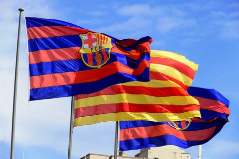 FC Barcelona flags at the Camp Nou Stadium