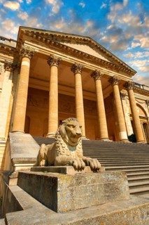 The neo-classical south front of Stowe House with Corinthian columns